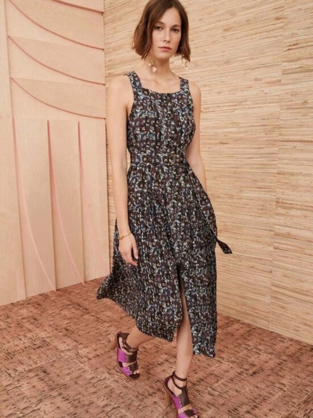 Ulla Johnson Dioni Sleeveless Curved Hem Button Front Belted Midi Dress
